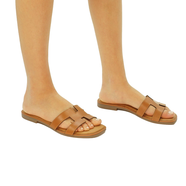 Sandales plates couleur cuir Sharon