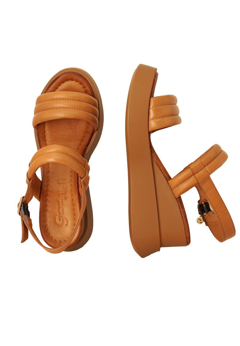 Sandales compensées hautes couleur cuir Lulù
